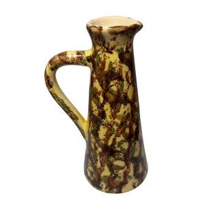 Dragon Pottery Pitcher Vase Wales Rhayader 6" Tall Brown Yellow Splatter Glaze